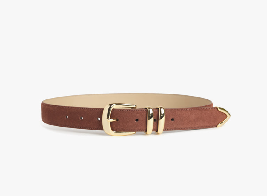 The Suede Jordan Belt-Tan/Polished Gold