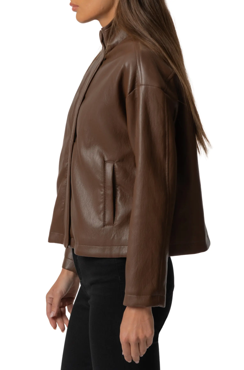 Wren Faux Leather Jacket-Chocolate