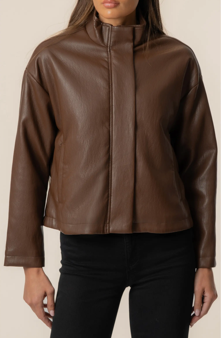 Wren Faux Leather Jacket-Chocolate