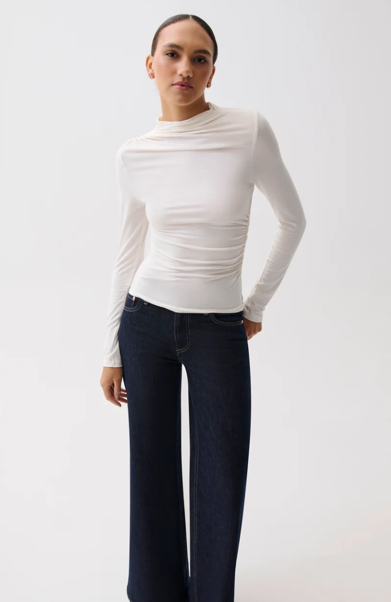 Nathalia Draped Mock Neck Top-Soft White