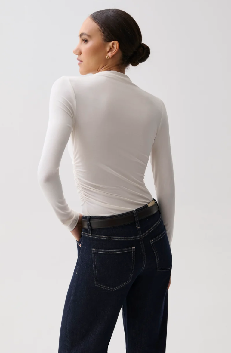 Nathalia Draped Mock Neck Top-Soft White