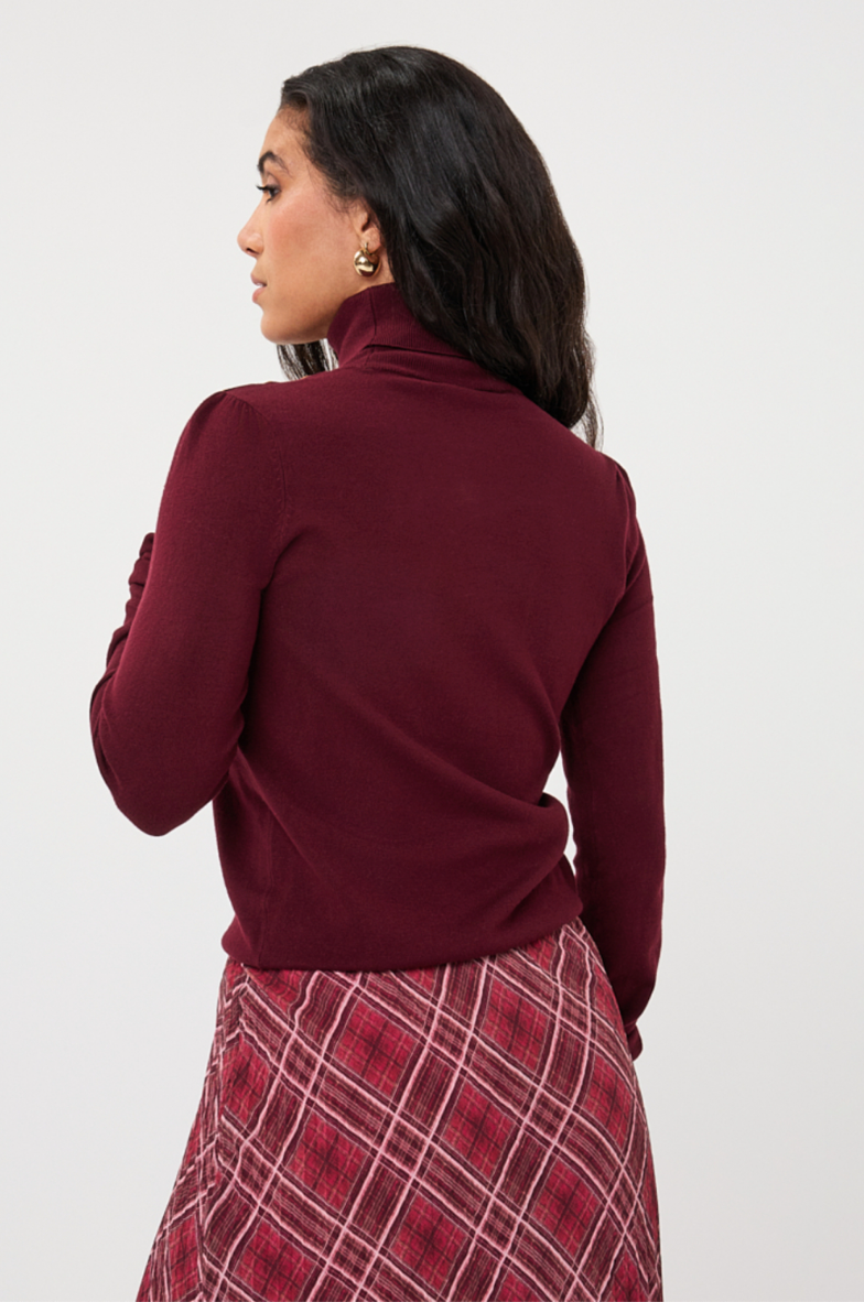 Shoulder Button Knit Turtleneck Sweater-Merlot