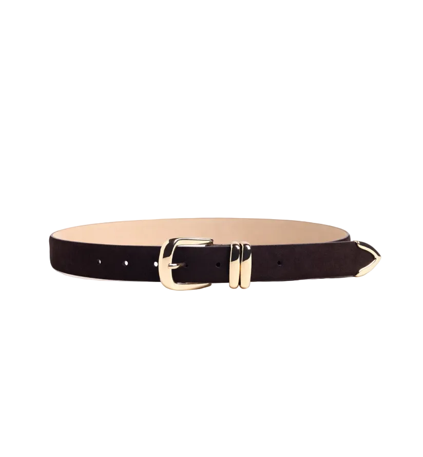 The Suede Jordan Belt-Chocolate/Gold
