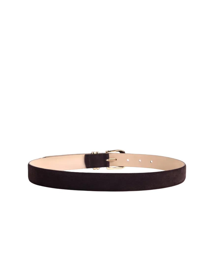 The Suede Jordan Belt-Chocolate/Gold