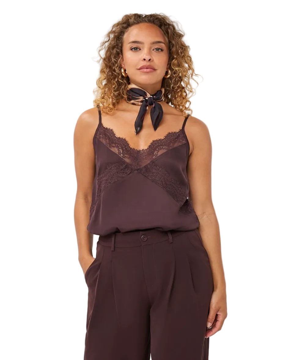 Lace Satin Cami-Cocoa