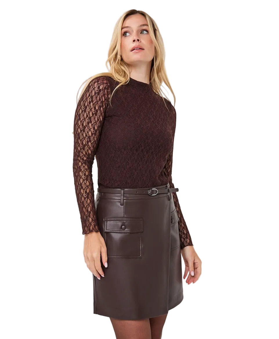 Long Sleeve Lace Top-Cocoa