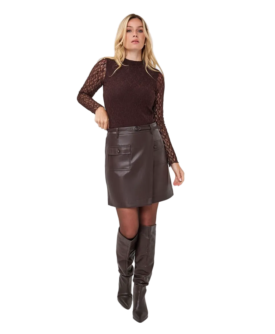 Long Sleeve Lace Top-Cocoa