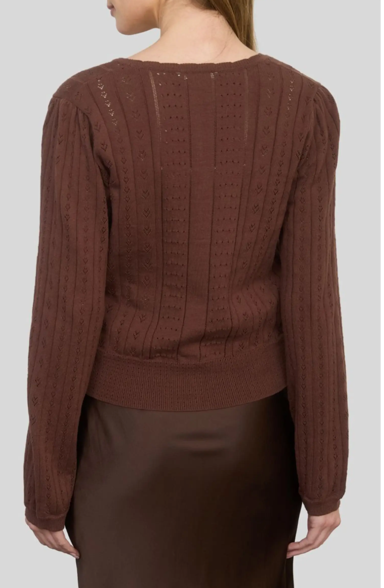 Scallop Edge Pointelle Cardigan-Chocolate