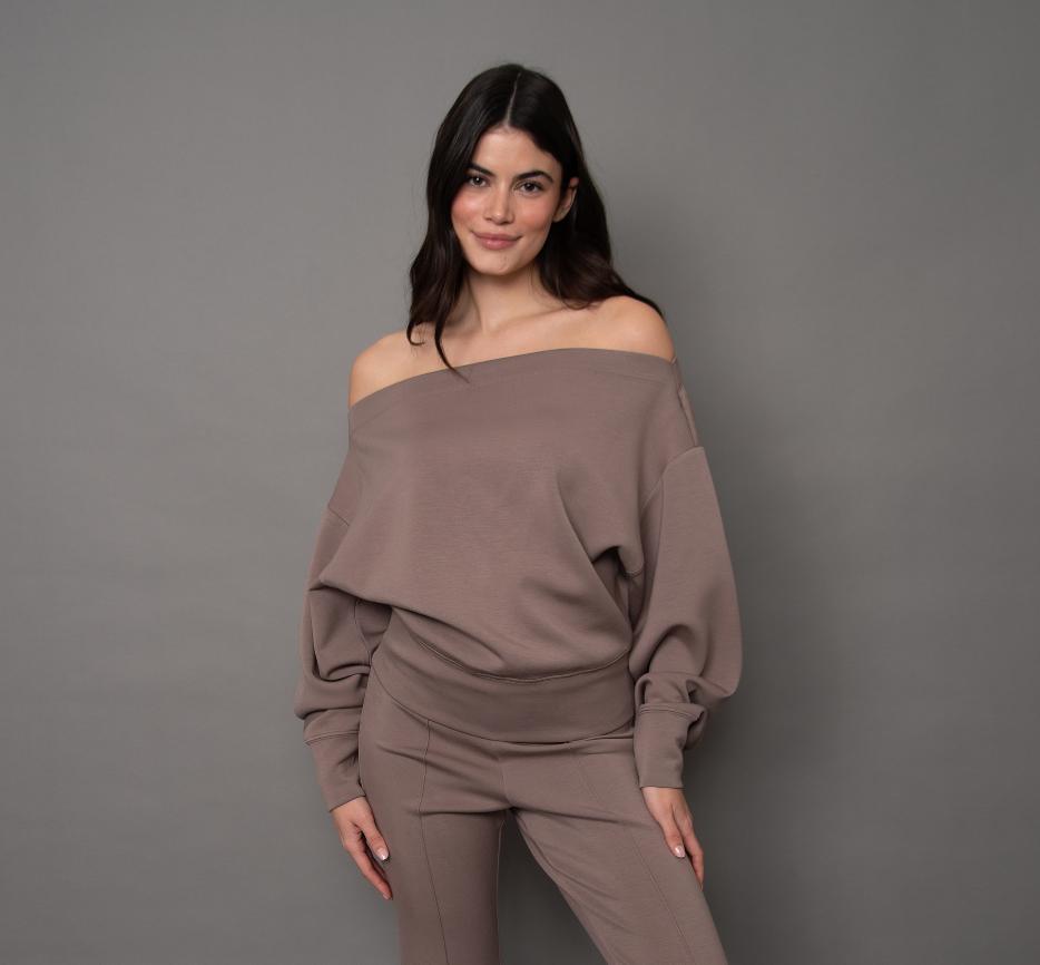 Ophelie Off Shoulder Top-Brown