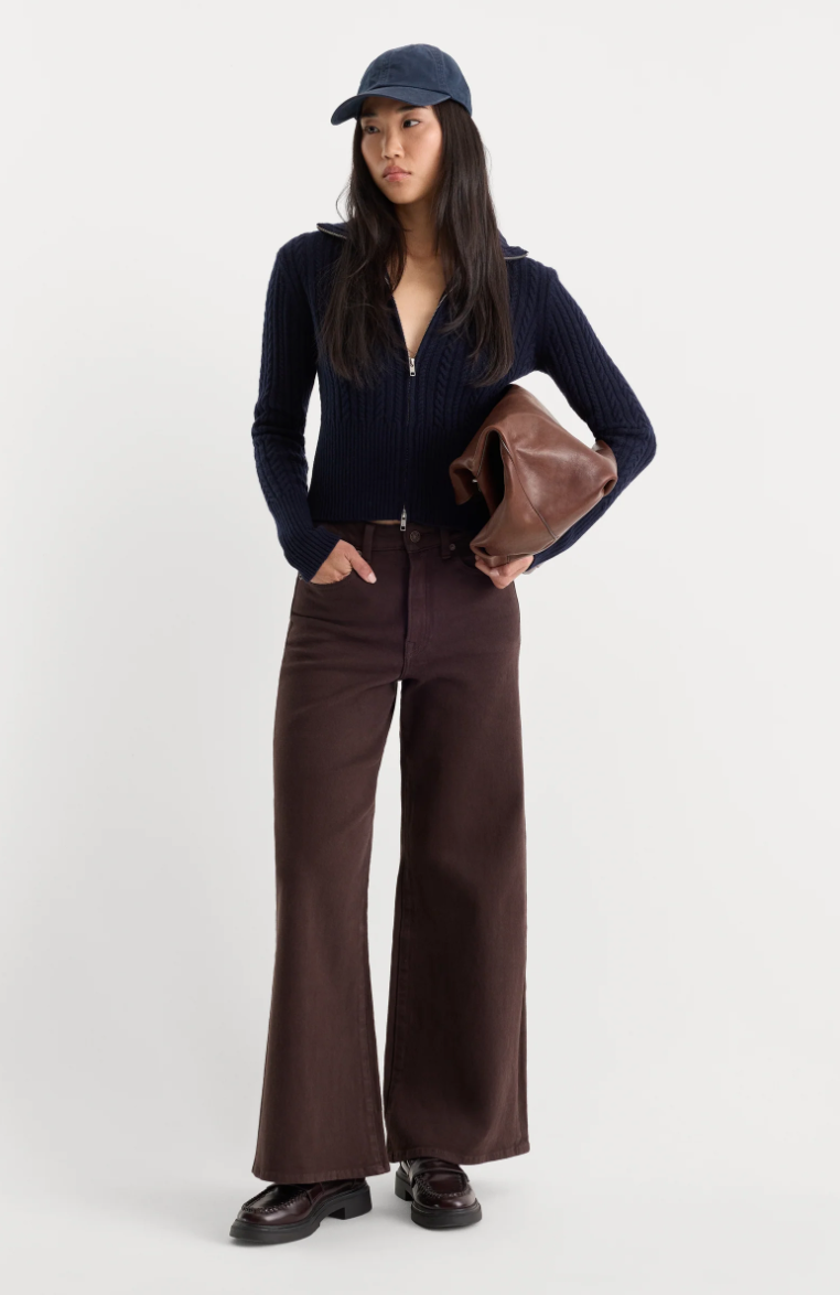 Good Waist Palazzo Ankle Jeans-Espresso
