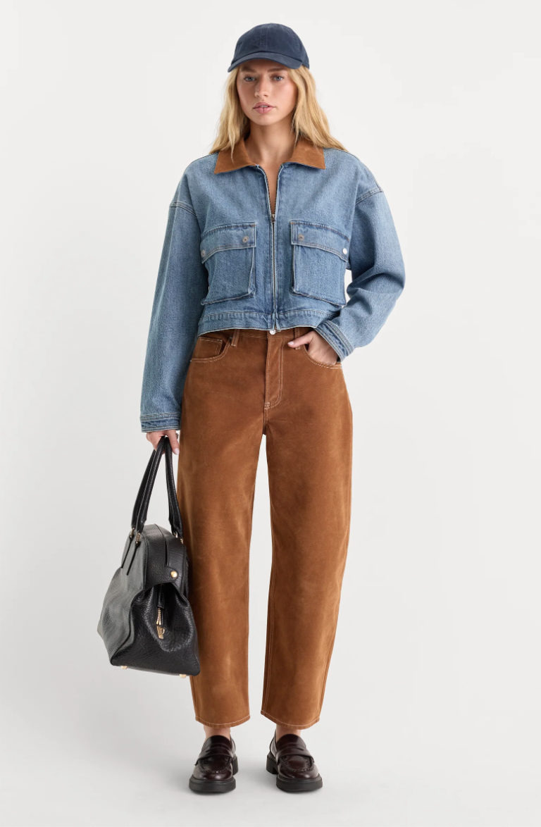 Denim Swing Cropped Jacket-Blue