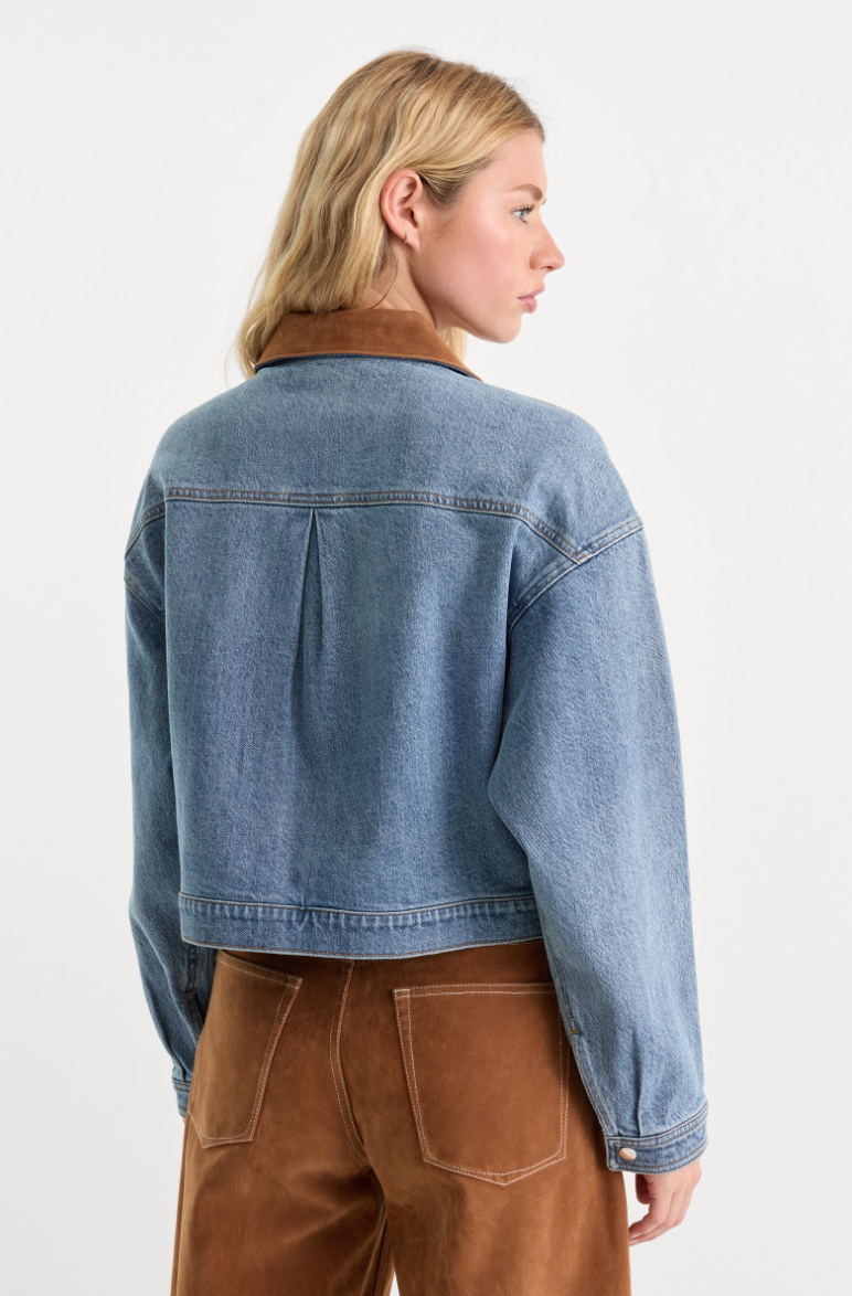 Denim Swing Cropped Jacket-Blue