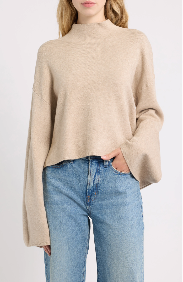 Chuck Crop Funnel Neck Sweater-Beige