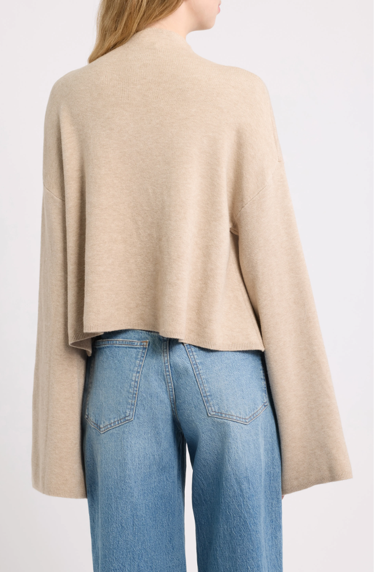 Chuck Crop Funnel Neck Sweater-Beige
