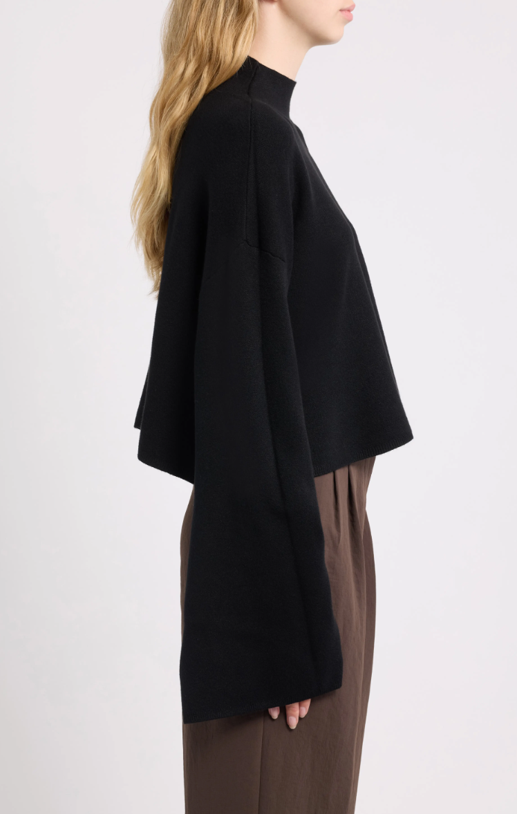 Chuck Crop Funnel Neck Sweater-Black