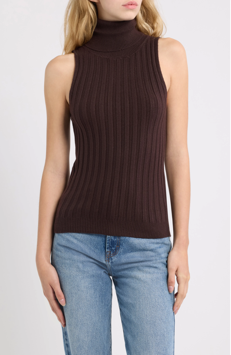 Ben Sleeveless Turtleneck Sweater-Chocolate