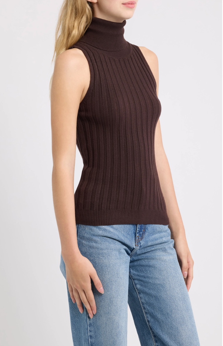 Ben Sleeveless Turtleneck Sweater-Chocolate