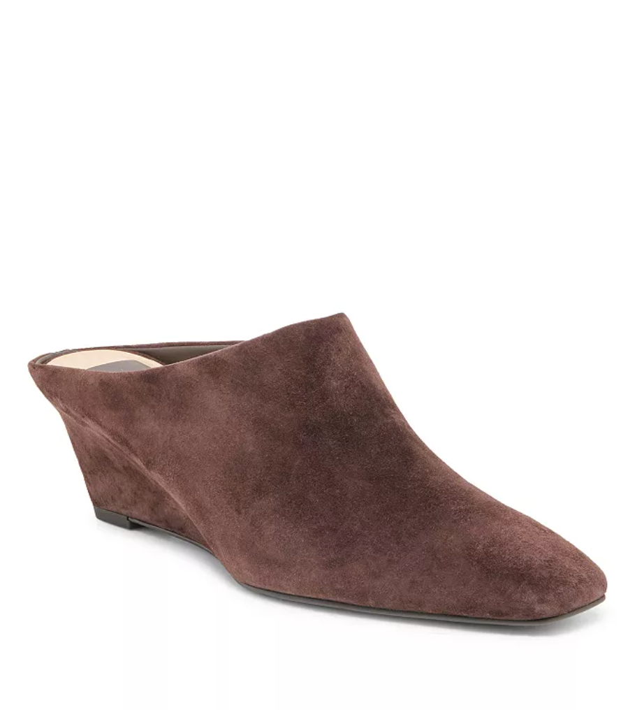 Hilah Wedge Mule-Mahogany Suede