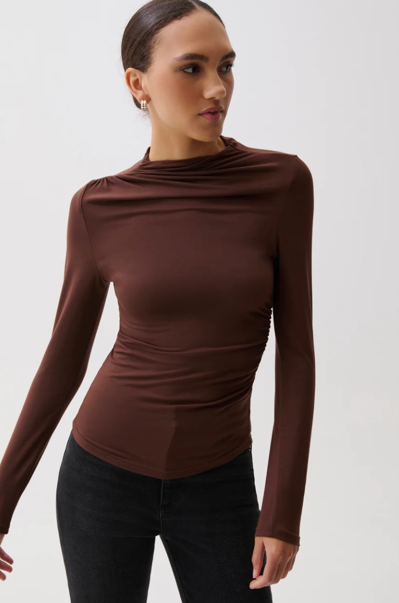 Nathalia Draped Mock Neck Top-Woodland