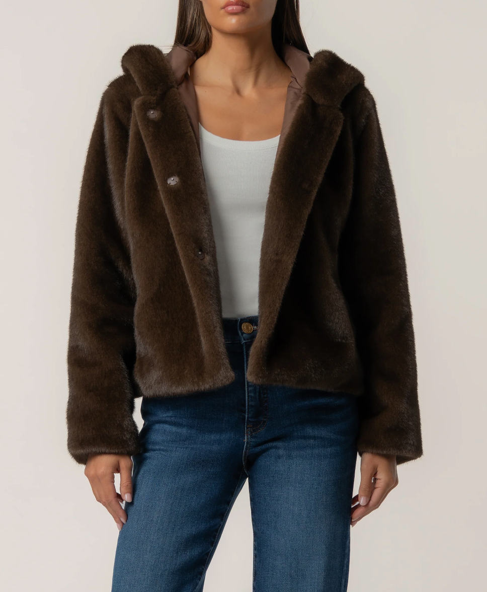 Saskia Faux Fur Jacket-Chocolate