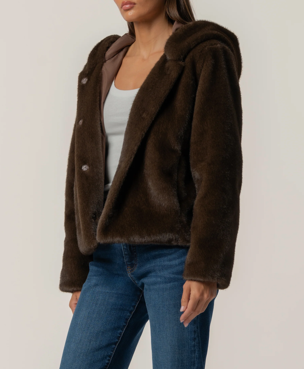 Saskia Faux Fur Jacket-Chocolate