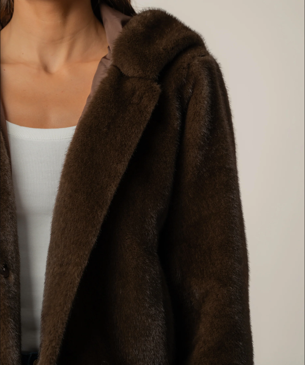 Saskia Faux Fur Jacket-Chocolate
