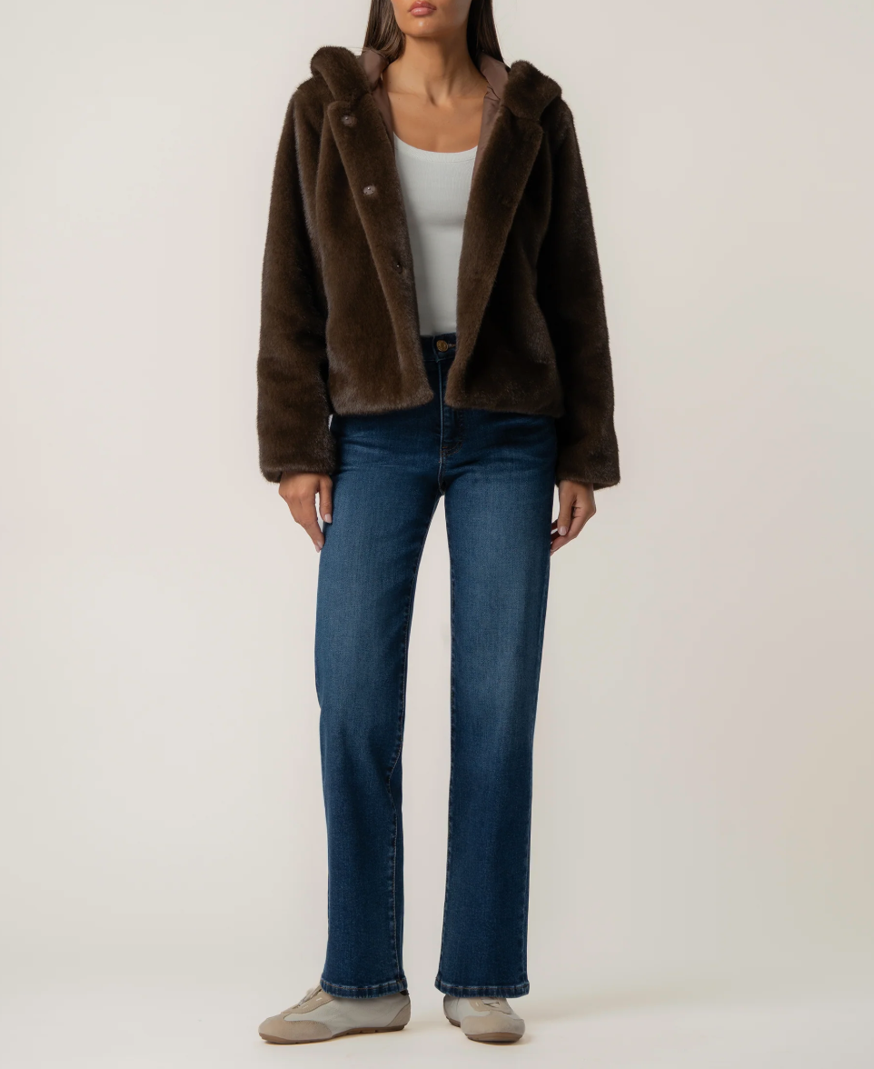Saskia Faux Fur Jacket-Chocolate