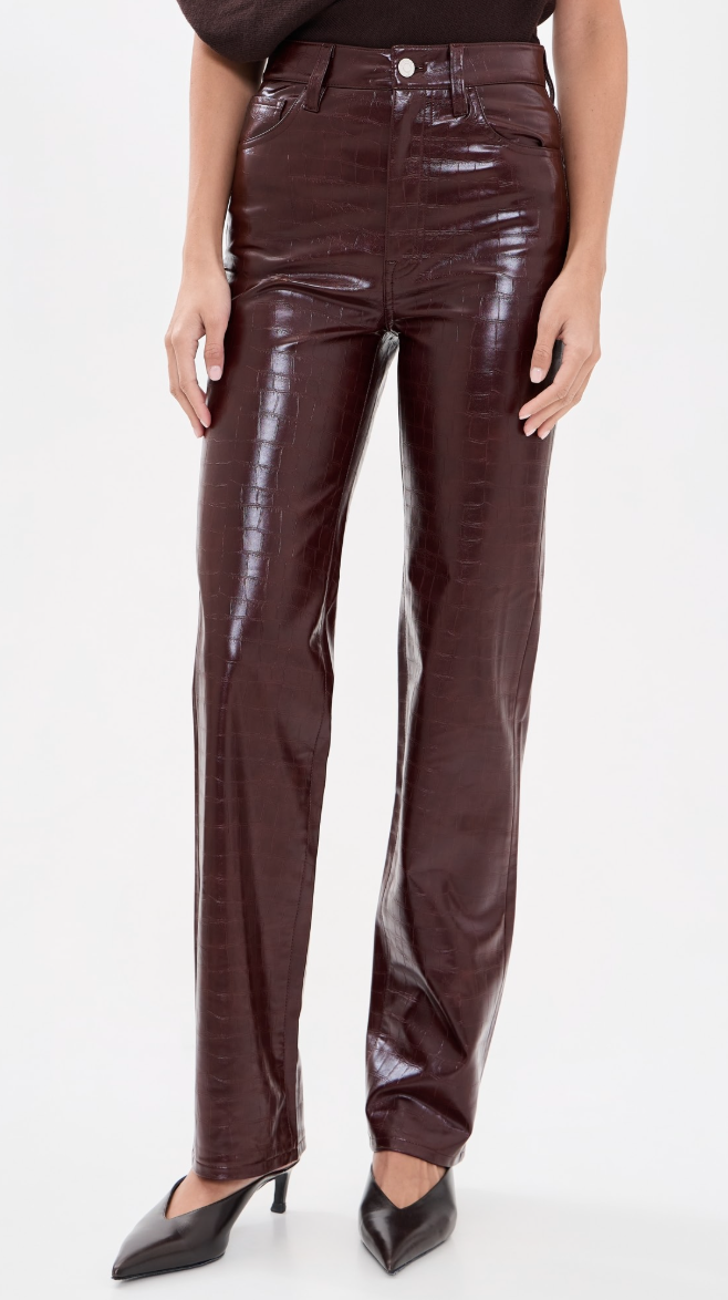 Cassie High Rise Straight Pants-Burgandy Croc