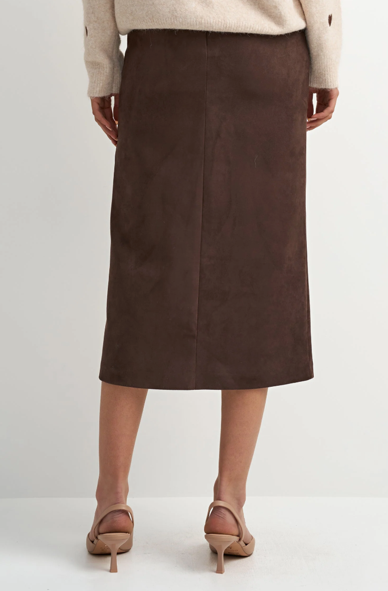 Nubuck Pencil Skirt-Brown