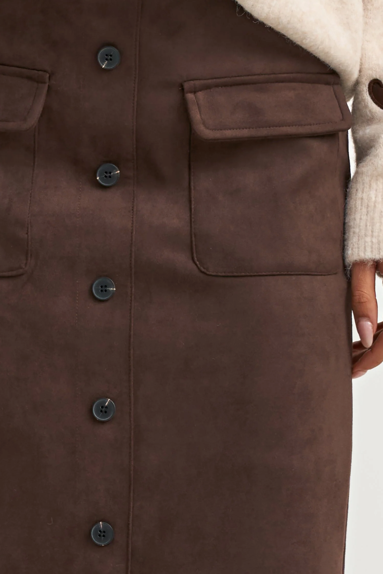 Nubuck Pencil Skirt-Brown