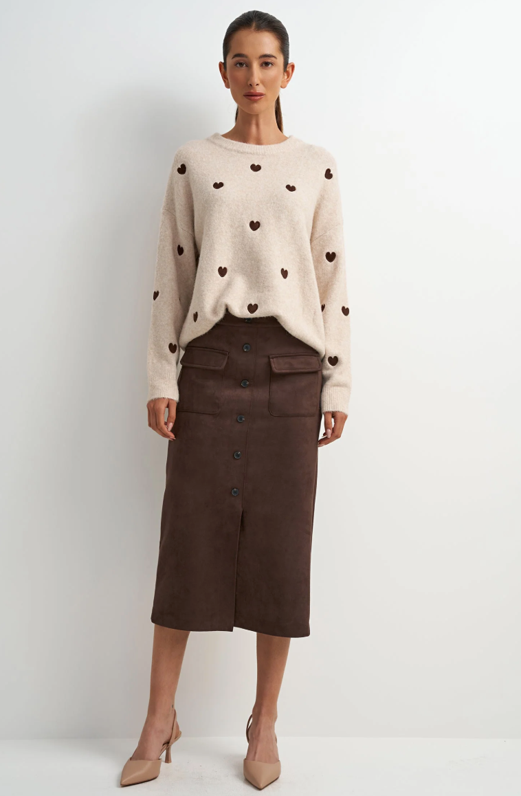 Nubuck Pencil Skirt-Brown