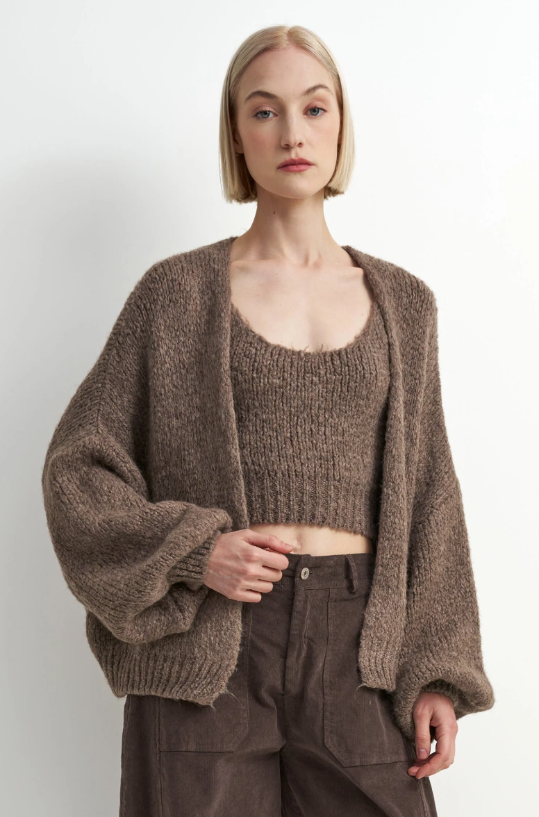 Sydney Cardigan Set-Brown