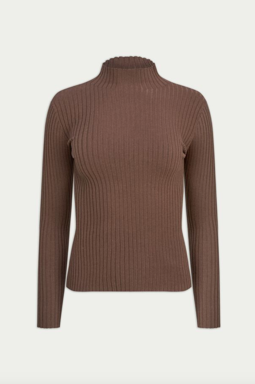 River Mock Ribbed Top-Brown