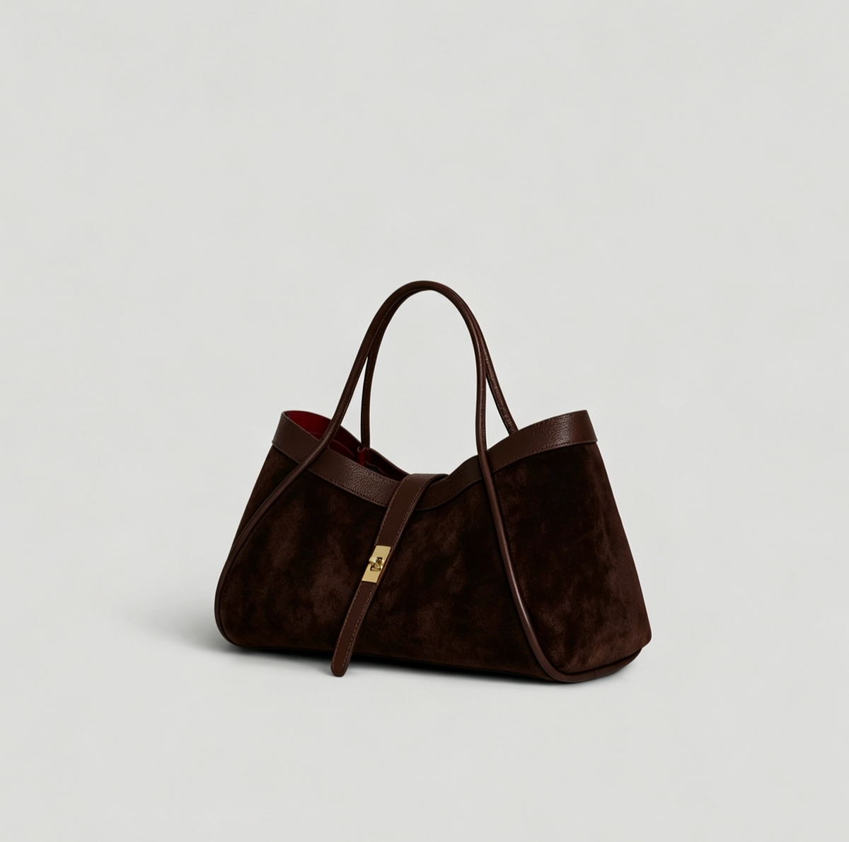 Medium Suede Handbag-Dark Brown