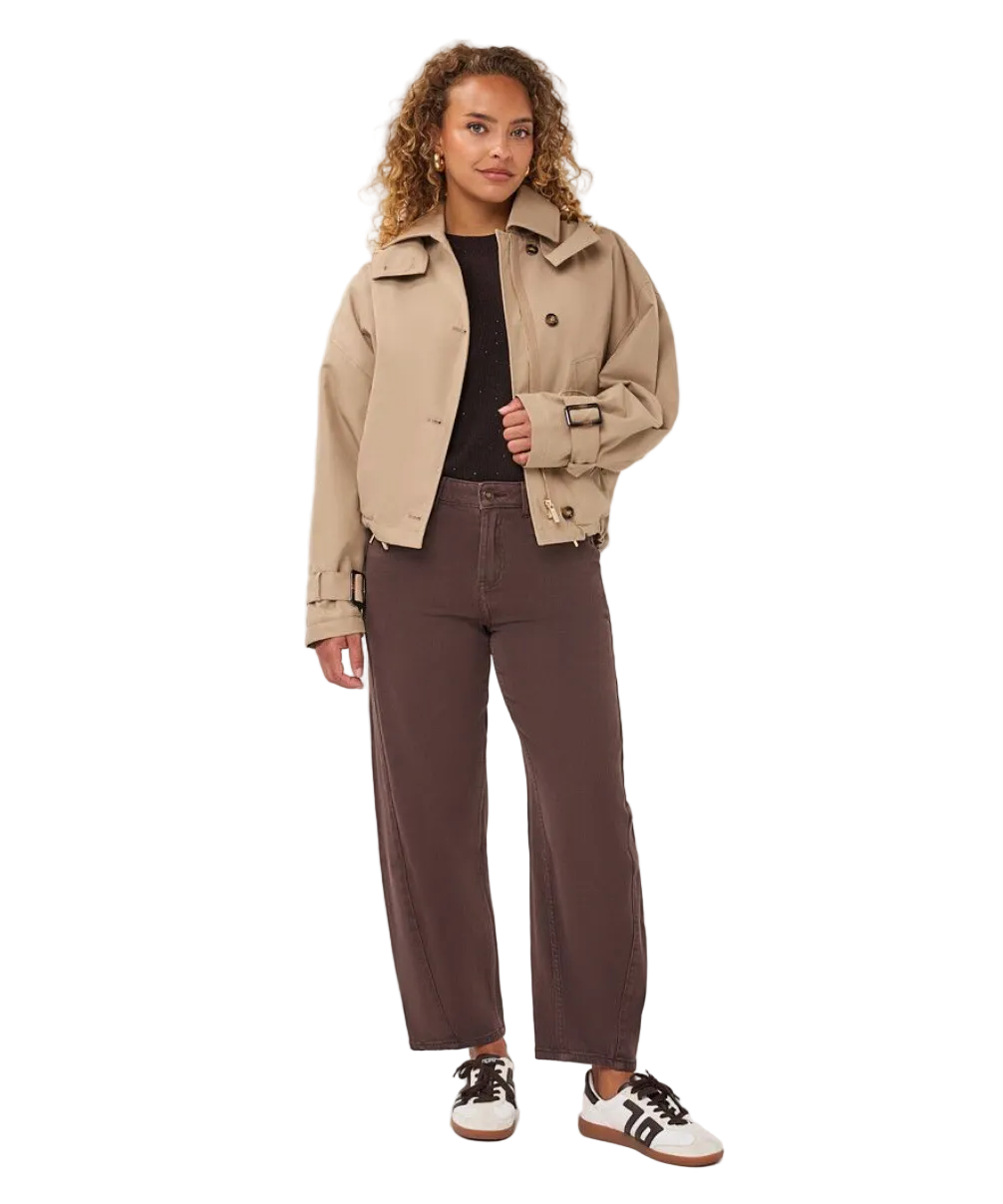 Hooded Short Trench Coat-Sand
