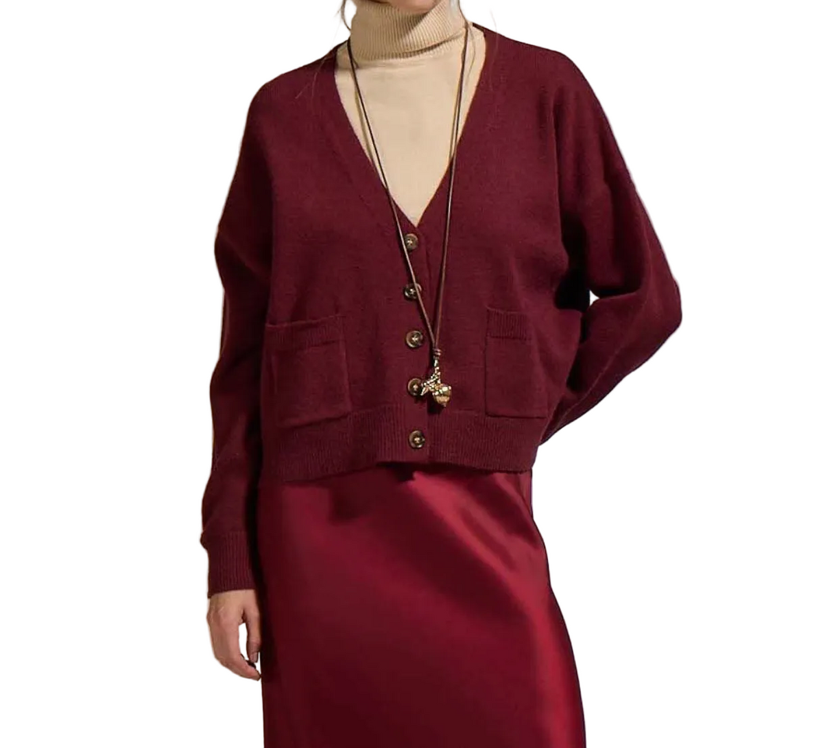 Caravan V-Neck Cardigan-Wine