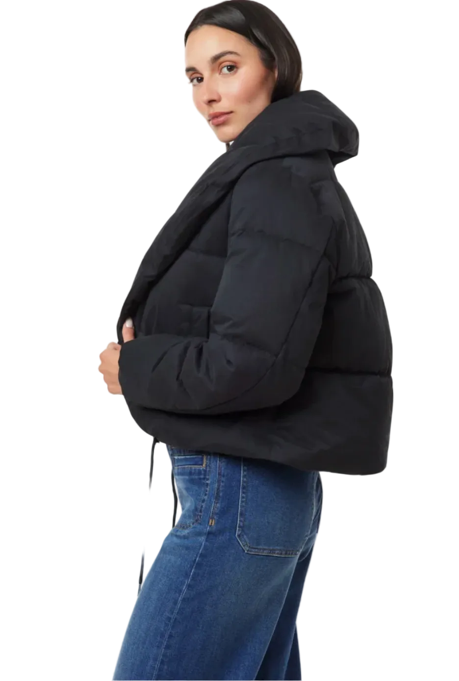 Cropped Puffer Jacket-Black