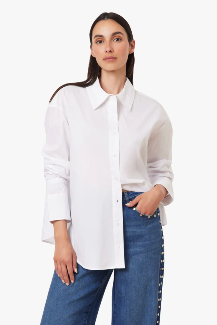 Cinched Cuff Poplin Shirt-White