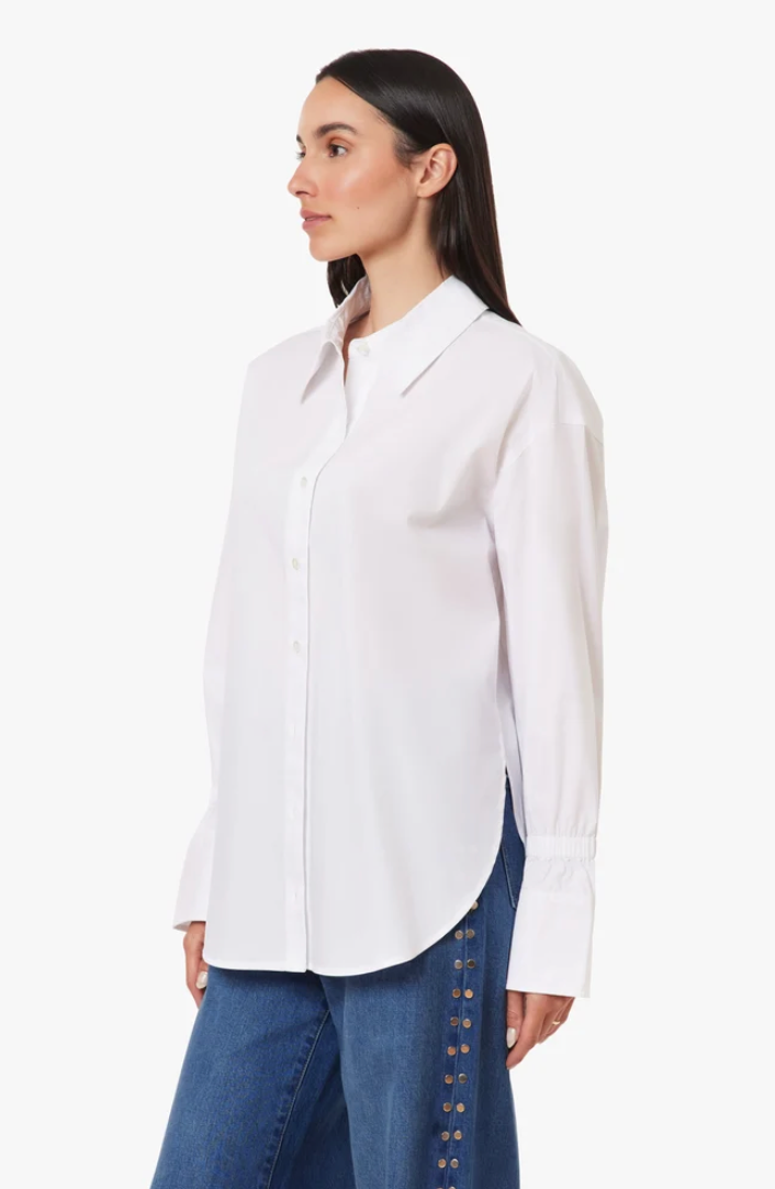 Cinched Cuff Poplin Shirt-White