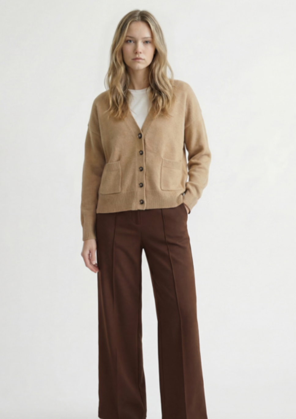 Caravan V-Neck Cardigan-Beige