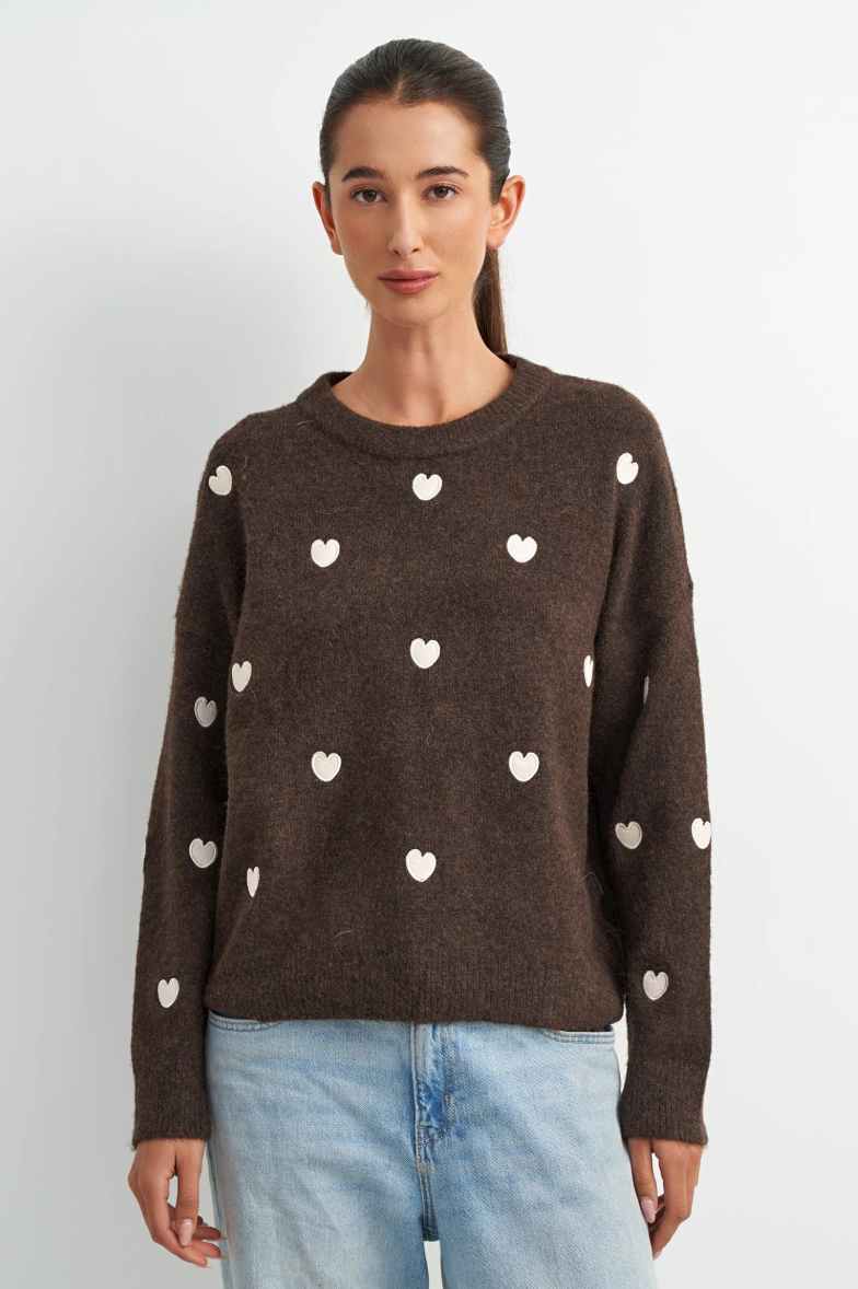 Miles Heart Sweater-Brown
