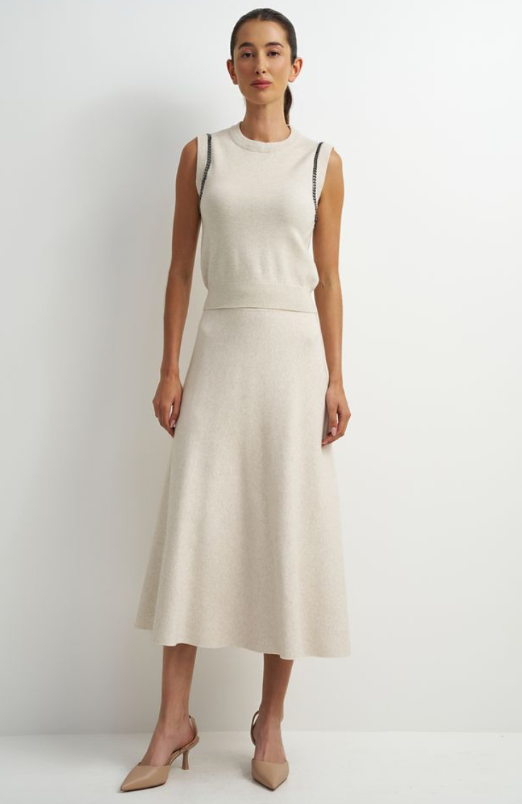 Knit Flare Skirt-Cream