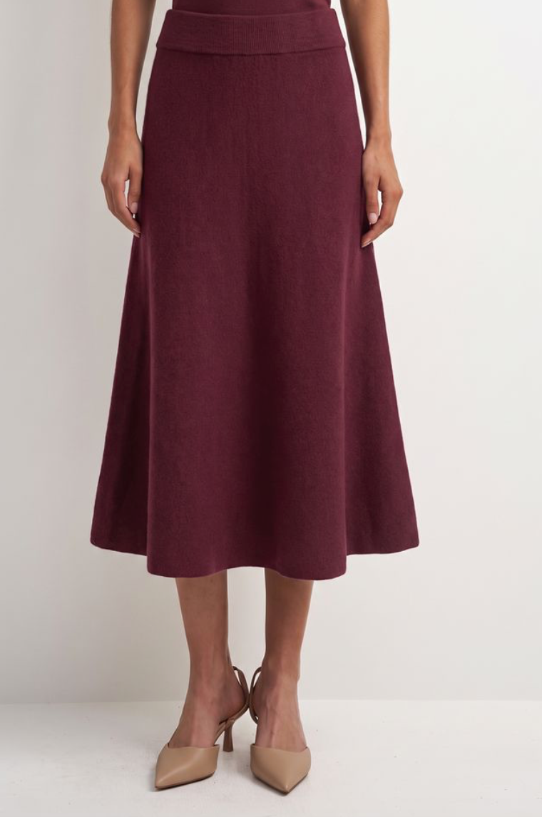 Knit Flare Skirt-Wine