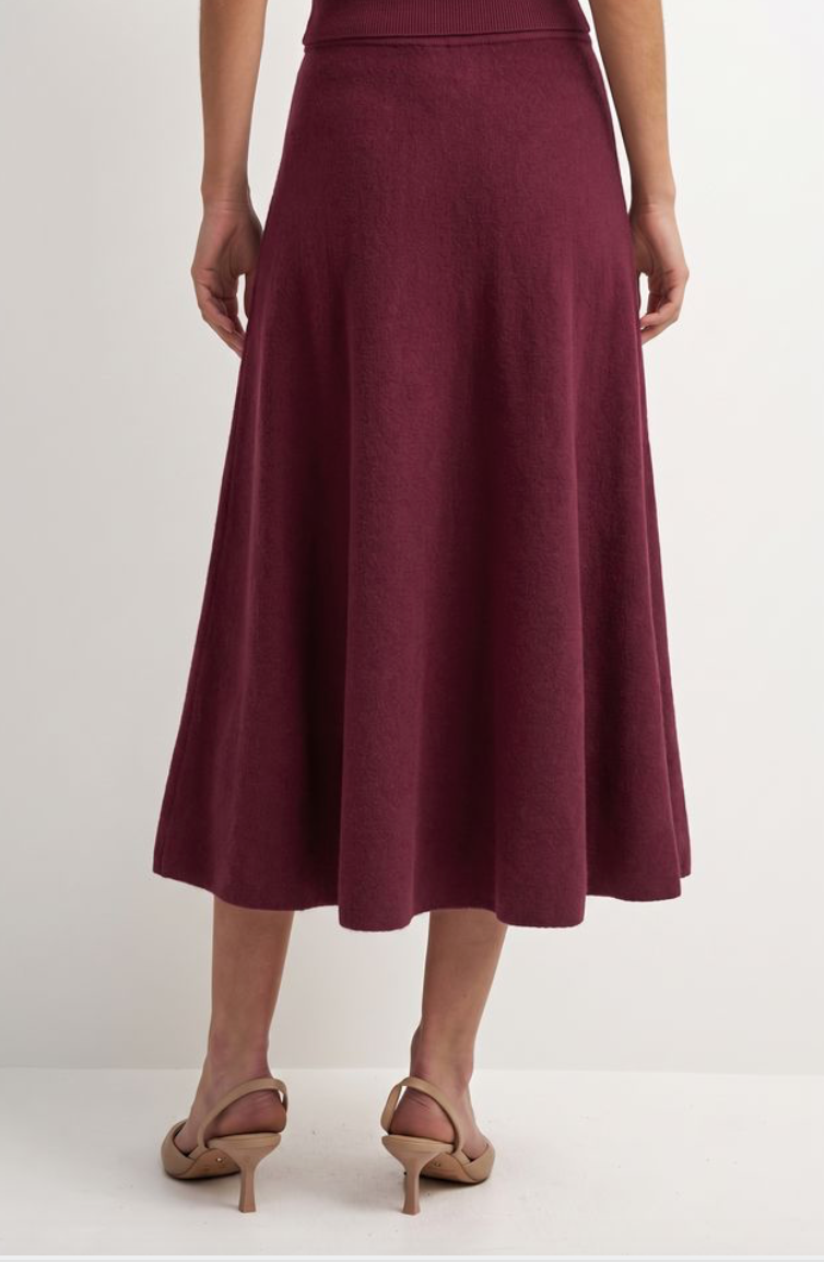 Knit Flare Skirt-Wine