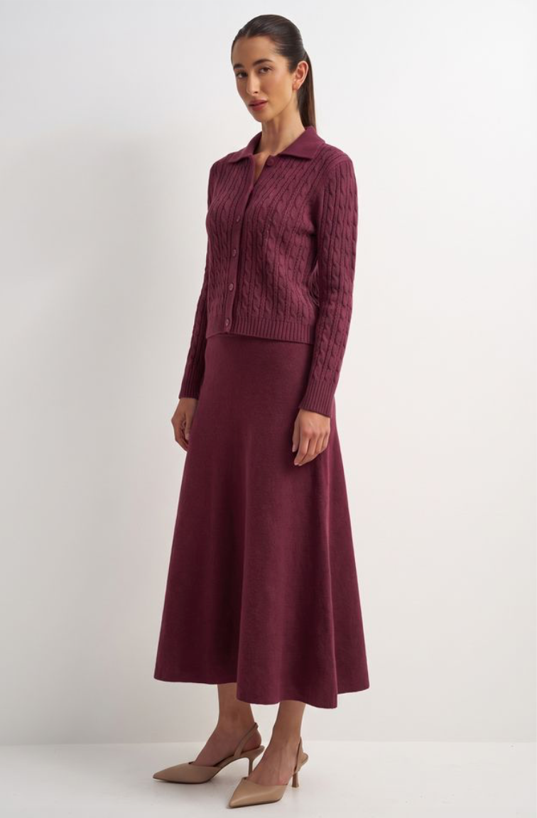 Knit Flare Skirt-Wine
