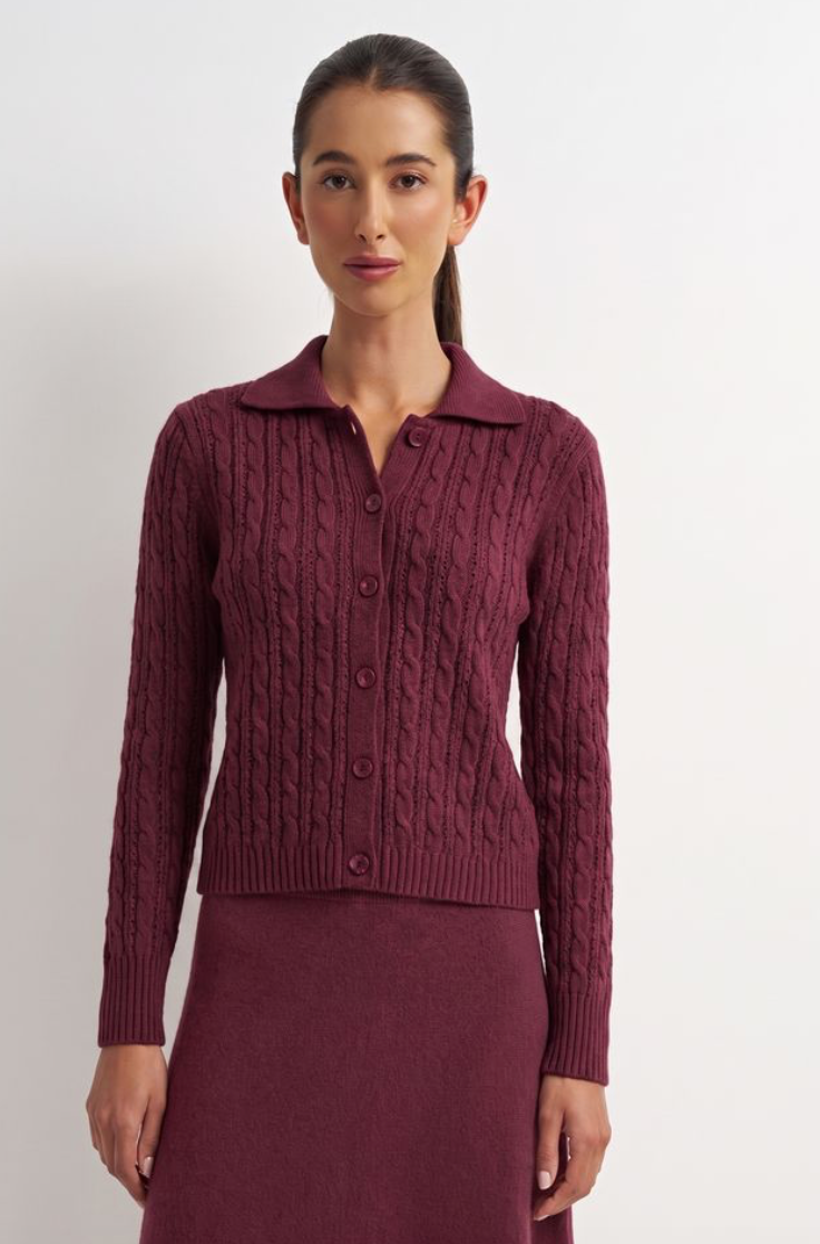 Collared Cardigan-Wine