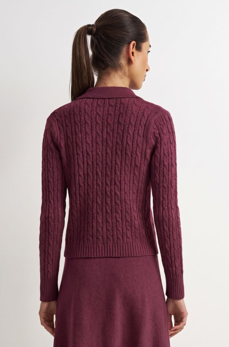 Collared Cardigan-Wine