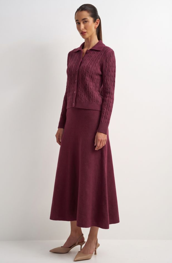 Collared Cardigan-Wine