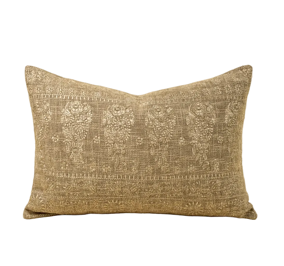 16x24 Embroidered Pillow-Taupe/Champagne