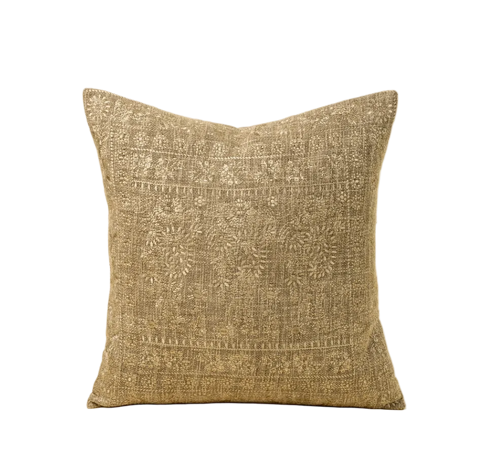 20x20 Embroidered Pillow-Taupe/Champagne